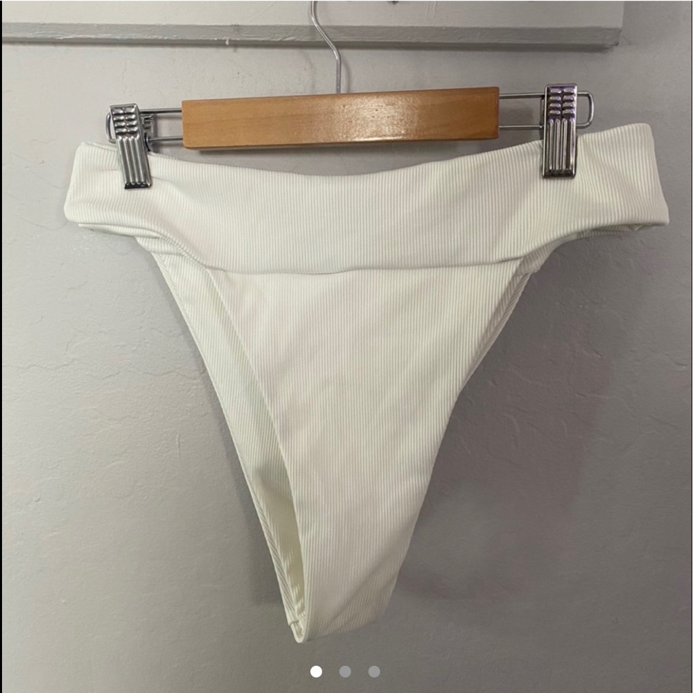 White zaful high cut wide ribbed bikini bottoms